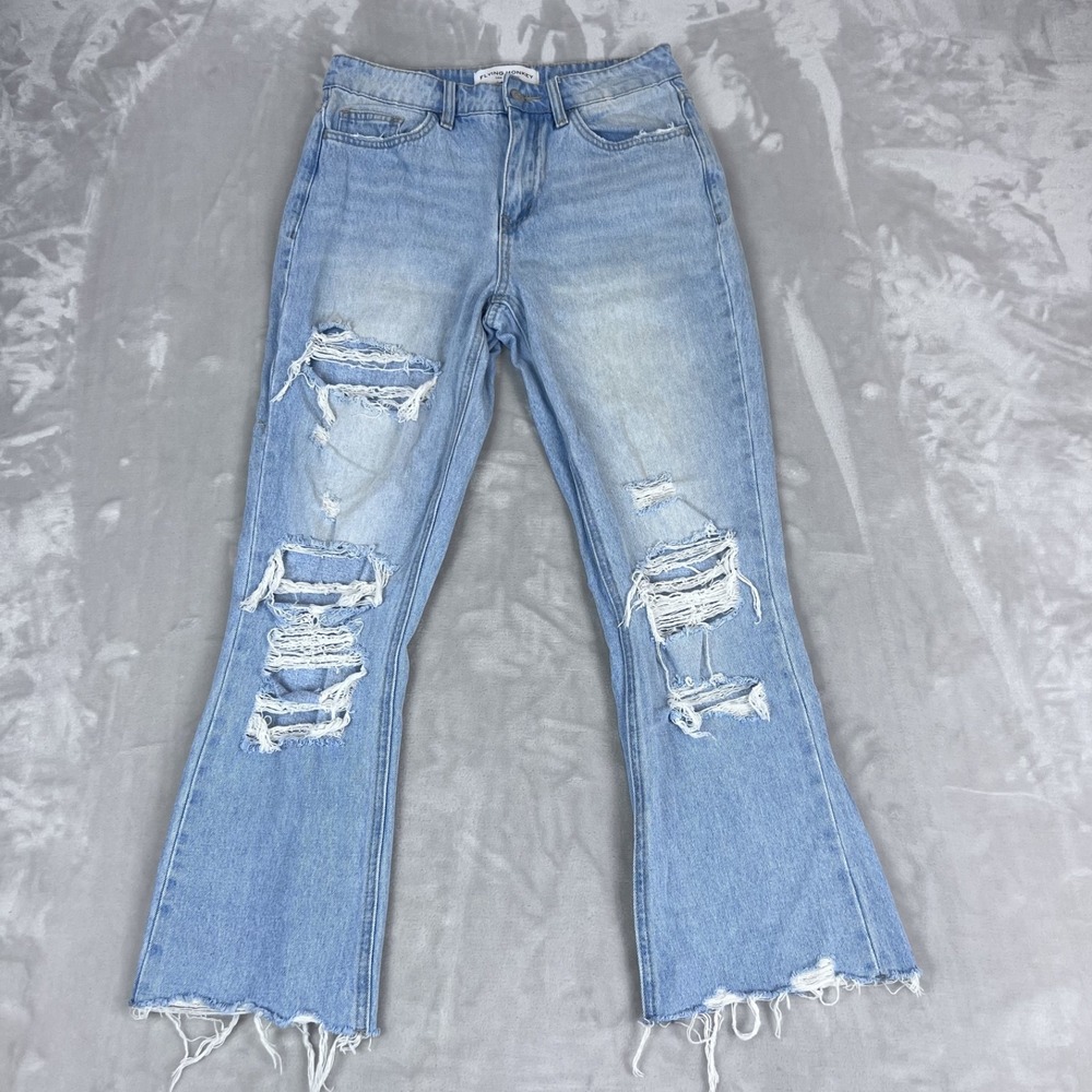 Flying Monkey Vintage Cropped Straight Jeans Womens 26 Denim Distressed Raw Hem